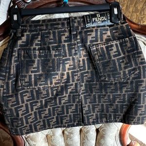 Denim Fendi Monogram Mini Skirt